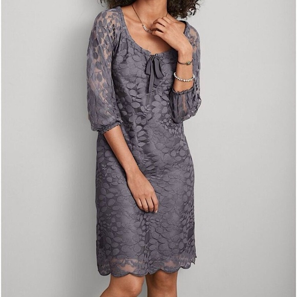Garnet Hill Boheme Easy Lace Above Knee Leaf Dress Castlerock Grey Size 12‎ - Picture 1 of 10